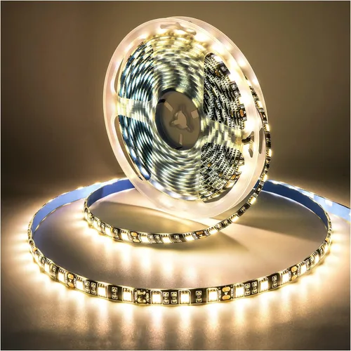 Tira de luz LED de 12 V, blanco cálido, 3000 K, tira de luz LED de 16.4 pies, tablero PCB negro, SMD 5050 IP65, impermeable, 300 LED, cinta LED,
