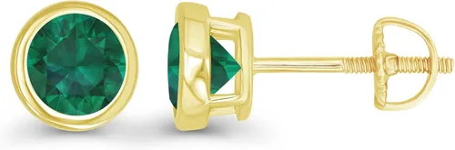 Miniatura 2 de Juego de aretes de tuerca de plata de ley 925 chapada en oro de 14 quilates, hipoalergénicos, de 0.197in, con bisel redondo de 0.197in, Circonia