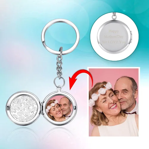 Miniatura 3 de Jovivi Llavero de fotos personalizado a todo color, grabado con texto impreso, acero inoxidable, memoria, medallón, regalo, plateado