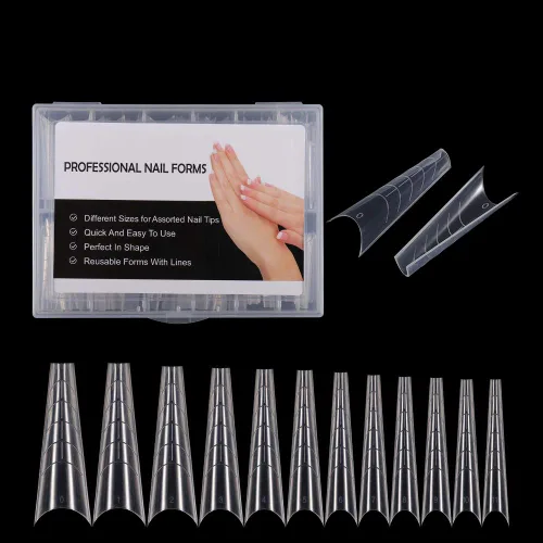 Miniatura 9 de 288 piezas de forma de uñas dobles con adhesivo de silicona francesa, kit de moldes de doble sistema reutilizable para uñas de línea francesa guías