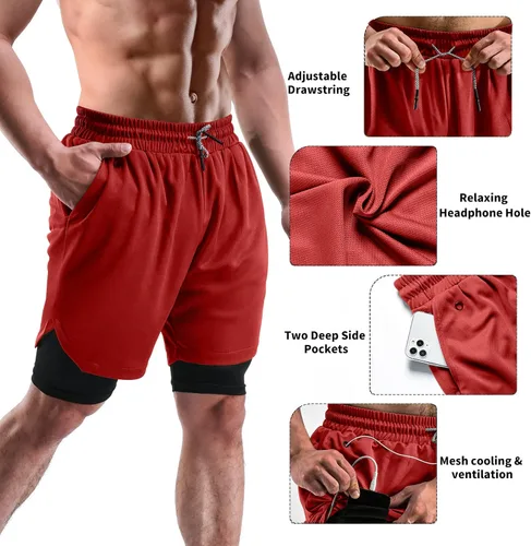 Miniatura 4 de FIONECA 2 in 1 Mens Shorts Casual 2 Pack, Running Gym Shorts for Men 7 Inch, Workout Shorts Men with Pockets &Towel Loop