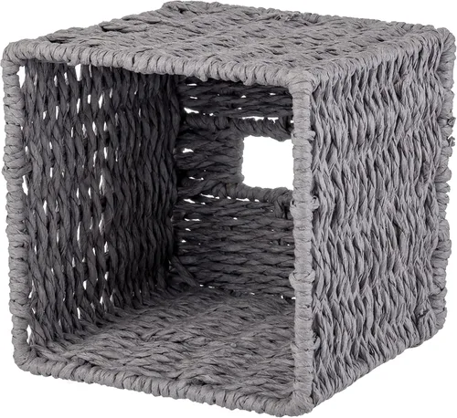 Miniatura 6 de MyGift Caja de pañuelos cuadrada gris con tapa – Soporte decorativo de ratán Kleenex, soporte de tejido para papel higiénico, baño, dormitorio, sala