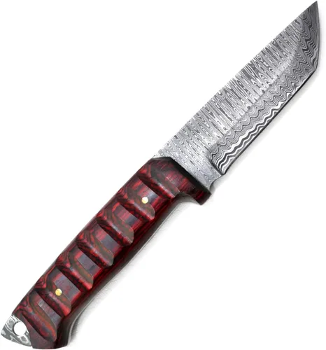 Miniatura 4 de Titan International Knives Diver Equipo de caza de acero de Damasco de alto y bajo carbono, supervivencia Tanto Point EDC hoja táctica mango