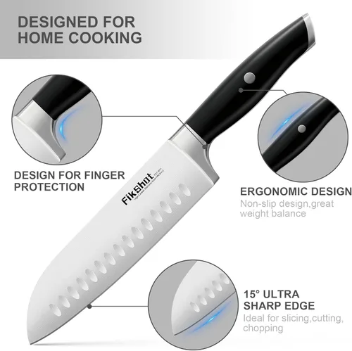 Miniatura 3 de FIKSHOT - Juego de bloques de cuchillos, juego de cuchillos de cocina de acero inoxidable de alto carbono, espiga completa, hoja afilada resistente