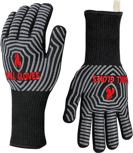QUWIN Guantes para BBQ, Guantes de Horno 1472℉ Resistentes al Calor Extremo, Guantes para Parrilla de Silicona Antideslizantes Manoplas de Horno,