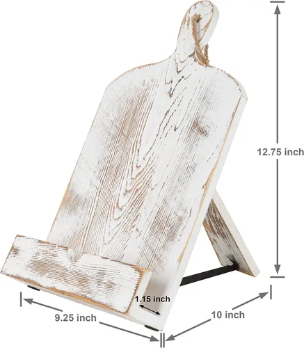 Miniatura 5 de MyGift Soporte para libro de recetas, soporte de libro de cocina estilo tabla de cortar de madera encalada, soportes de libro de madera para blanco