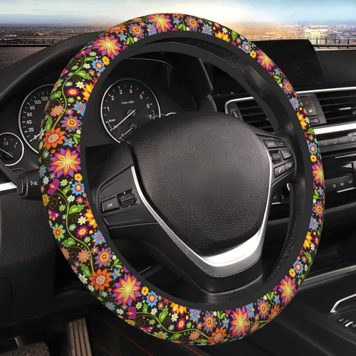 Miniatura 12 de Funda para volante con diseño floral abstracto de flores rosadas para mujeres, hombres y niñas, accesorios de automóvil, decoración antideslizante