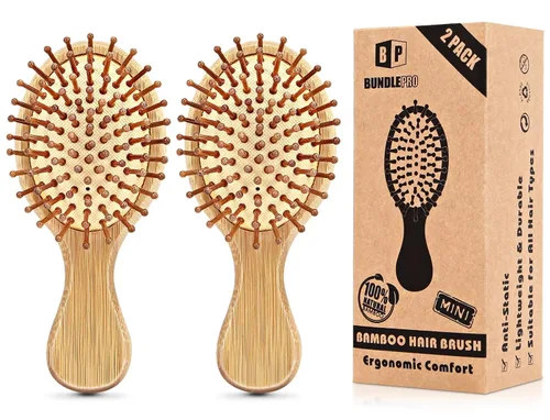 Paquete de 2 cepillos de pelo con cerdas naturales, masajes cuero cabelludo antiestático desenredar el cabello para todo tipo, ligero (MINI)