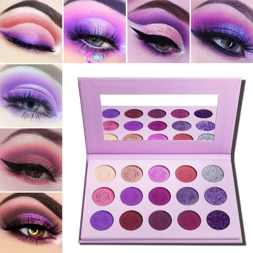 Afflano Paleta de sombra de ojos morada, purpurina mate, paleta de maquillaje de ojos rosa altamente pigmentada, paleta de maquillaje de ojos rosa