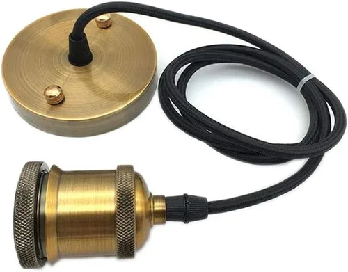 Miniatura 4 de Icole Lámpara colgante vintage, estilo industrial retro moderno E26 E27 soporte de lámpara cromado negro, rosa de techo negro, cable flexible