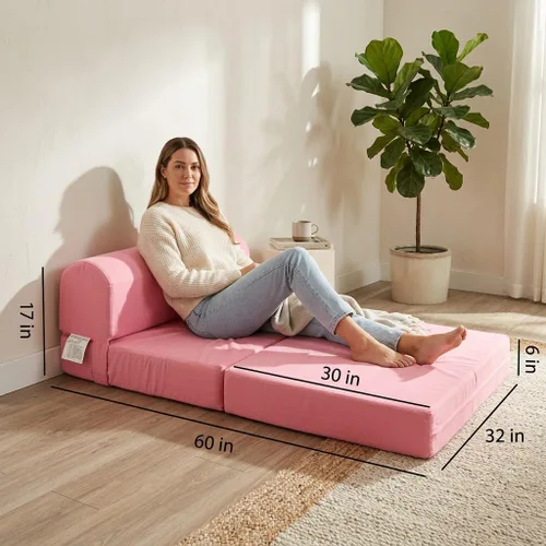 Miniatura 7 de D&D Futon Furniture Cama plegable de espuma para silla de dormir, sofá cama portátil para invitados, 6 x 32 x 70 pulgadas, color rosa