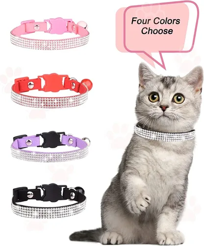 Miniatura 2 de Olmoony - Collares de gato con campana, collar ajustable para gatito, collar de gato para niñas y gatos con diamantes de imitación de terciopelo