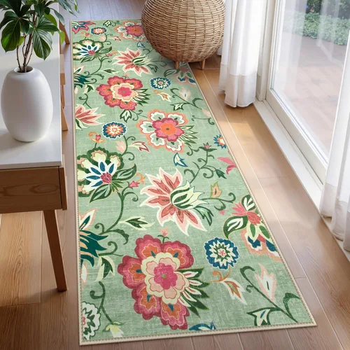 Miniatura 22 de Beeiva Alfombras florales de entrada, lavables para interiores, ultra fina, de 2 x 3 pies, antideslizante, para cocina, tapete de cachemira suave