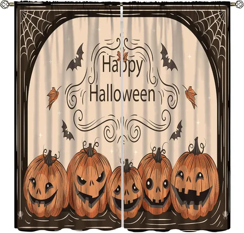 Cortinas de bosque de Halloween, castillo negro, calabaza, murciélago, búho, gato, decoración de ventana de cocina, dormitorio, sala de estar,