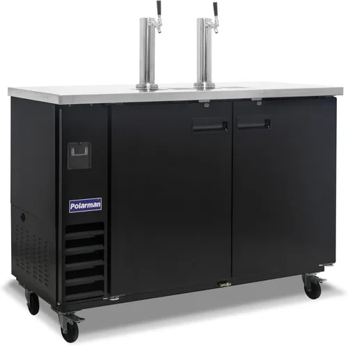 Miniatura 10 de Polarman Dispensador de cerveza Kegerator de 16.6 pies cúbicos con doble grifo para bares y restaurantes con 2 acopladores, bandeja de goteo de 33