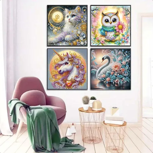 Miniatura 4 de Paquete de 4 kits de pintura de diamantes para adultos, kits de arte de diamantes de forma especial de unicornio para adultos principiantes