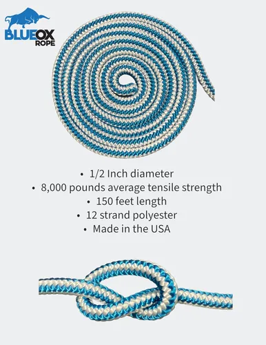 Miniatura 3 de Blue Ox Rope - Soga para trepar de 12 hilos para arborista, 1/2 pulgada x 150 pies