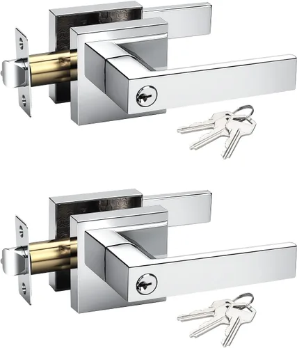 Miniatura 8 de KNOBWELL Juego de 6 manijas de puerta de entrada resistentes color negro mate con llave igual/combo con llave, manija de puerta clásica