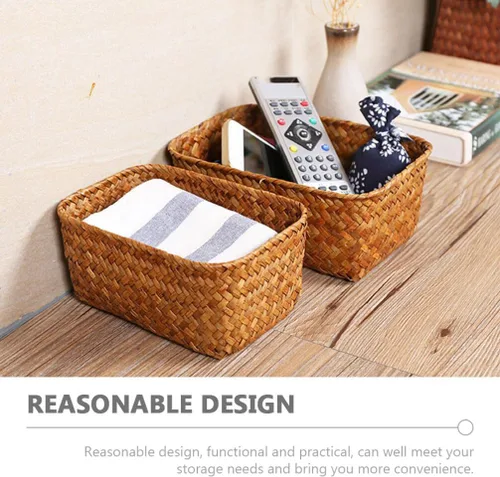 Miniatura 5 de Cestas de almacenamiento de pastos marinos para decoración del hogar, cesta rectangular de mimbre para almacenamiento de aperitivos, cestas tejidas