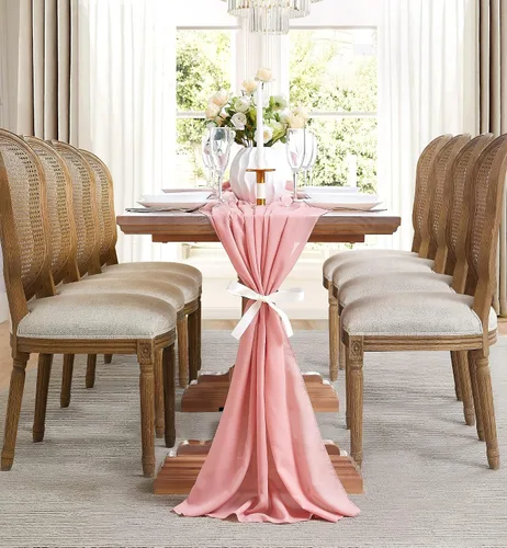 Miniatura 4 de WARM HOME DESIGNS Camino de mesa beige de 35 x 156 pulgadas para decoración de mesa de boda. Camino de mesa de gasa premium para decoración rústica