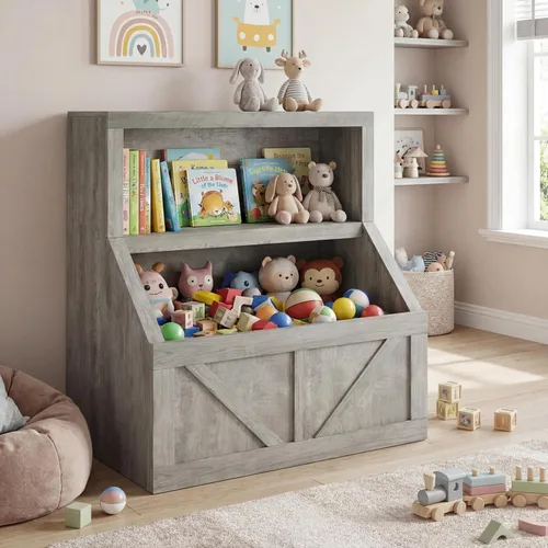 Miniatura 8 de IDEALHOUSE Estantería para niños, almacenamiento de juguetes, armario de madera para niños pequeños con organizador de almacenamiento, cubos grandes