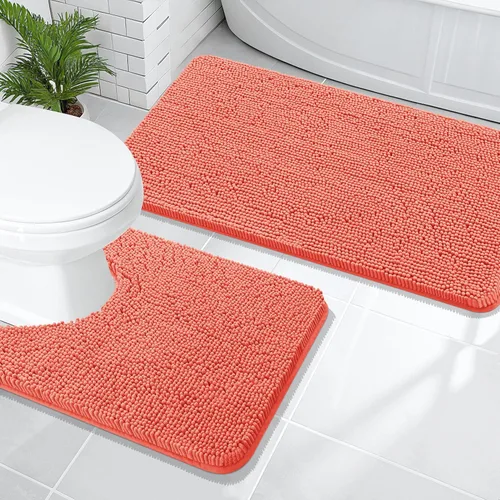 Miniatura 60 de OLANLY Juego de alfombras de baño de 2 piezas, alfombras de baño de chenilla suave y absorbente y alfombra de contorno en forma de U para inodoro
