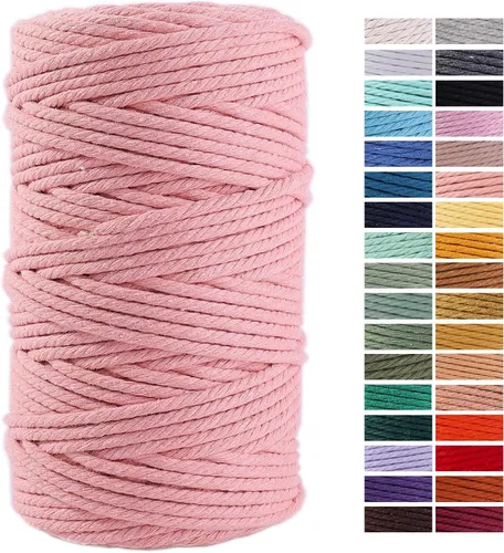 Miniatura 74 de Cuerda de Macramé Gris Claro 3mm x 109 Yardas, Cuerda de Algodón de Colores Cuerda para Manualidades Cuerda de Algodón Colorida para Colgar