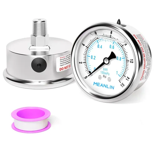 Miniatura 31 de MEANLIN MEASURE Medidor de presión de acero inoxidable relleno de líquido de 0 ~ 100 psi con junta de acero inoxidable 316, esfera de cara NPT