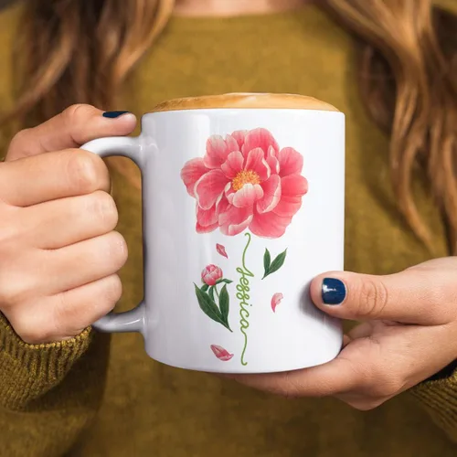Miniatura 5 de CUBICER Tazas de café personalizadas, diseño de flor de peonía, tazas de cerámica blanca, taza de viaje grande, vaso para beber, regalos de Navidad