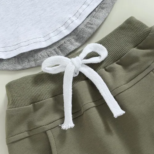 Miniatura 34 de Conjunto de ropa casual de manga corta con botones y pantalones cortos de lino para bebés y niños pequeños