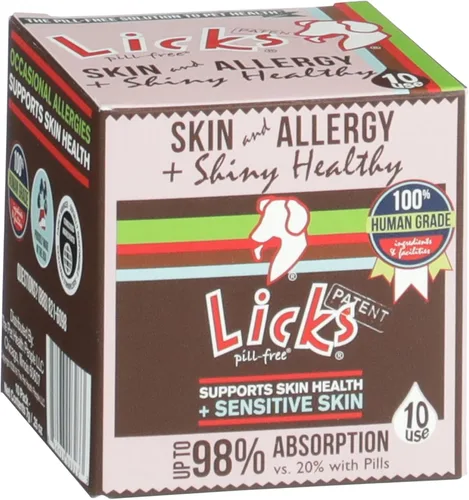 Licks - Alivio de la alergia y la piel del perro sin píldoras, Omega 3, vitaminas y suplementos para aliviar la picazón, suplemento de cúrcuma para
