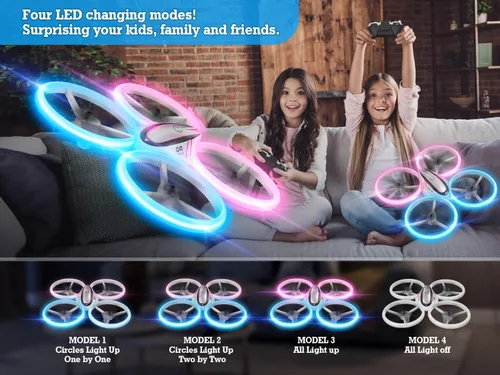 Miniatura 4 de Q9s Drones para niños, dron RC genial con retención de altitud y modo sin cabeza, cuadricóptero de pasatiempos con luz azul y rosa, 2
