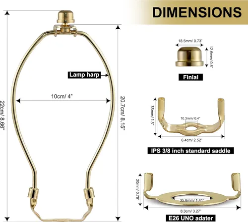 Miniatura 2 de Soporte de arpa de pantalla de lámpara de 8 pulgadas, arpa de lámpara de níquel con adaptador E26 UNO Fitter, juego de sillín y remate estándar IPS