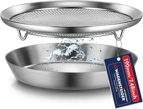 Miniatura 10 de WAGENSTEIGER Juego de bandejas de malla de acero inoxidable con bandeja de goteo, cesta y bandeja para freidora de aire, colador de cocina, colador