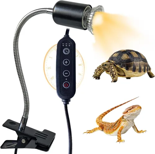 BNOSDM Lámpara de calor de reptiles, luz UVA UVB para acuario, tanque de tortuga, lámpara de reptil con 2 luces de 50 W y temporizador giratorio y