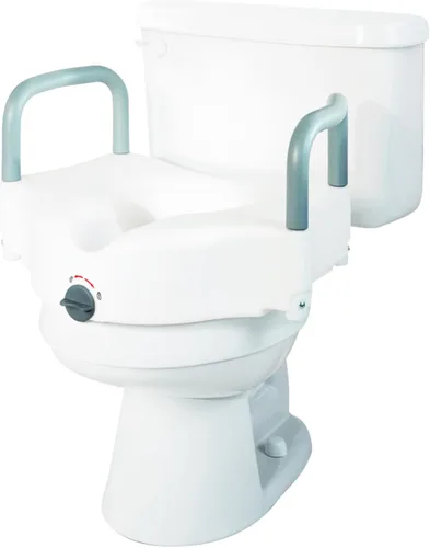 Miniatura 9 de Medline Asiento de inodoro elevado alargado de 5", con seguro y brazos acolchados removibles - Un asiento médico para personas mayores, ancianos