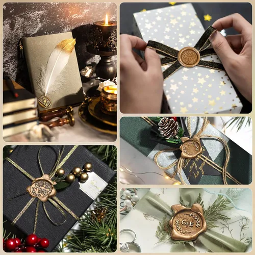 Miniatura 7 de PAXCOO - 20 varillas de cera para sellar, pistola de pegamento para invitaciones de boda, cartas, sobres, tarjetas y manualidades (oro antiguo)