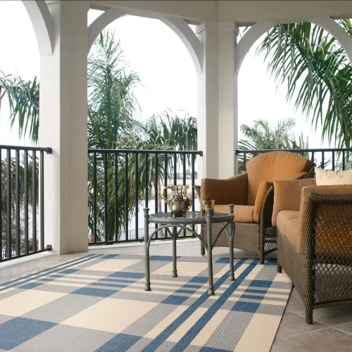 Miniatura 2 de SAFAVIEH Alfombra Lavable para Exteriores Colección Courtyard - 2'3" x 4', Beige y Azul, Patrón a Cuadros, No Desprende Pelusa y Fácil Limpieza