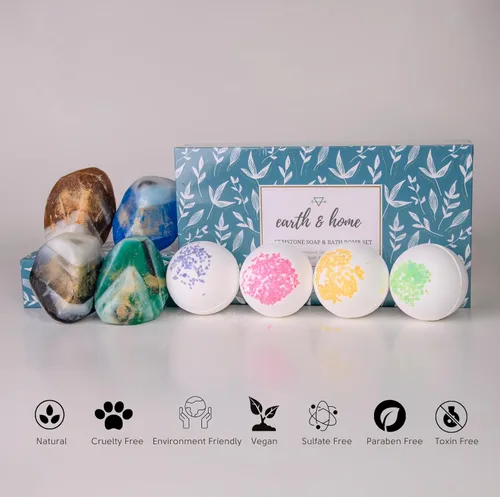 Miniatura 2 de Juego de jabón y bomba de baño de piedras preciosas, regalo relajante de spa para mujeres, juego de regalo para el día de la madre, 4 jabones