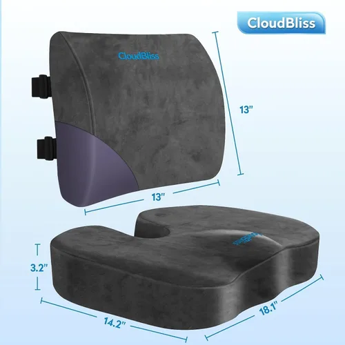 Miniatura 2 de CloudBliss Cojín de asiento, cojín para silla de oficina, cojín de asiento de automóvil, almohada de apoyo lumbar para silla de oficina, almohada