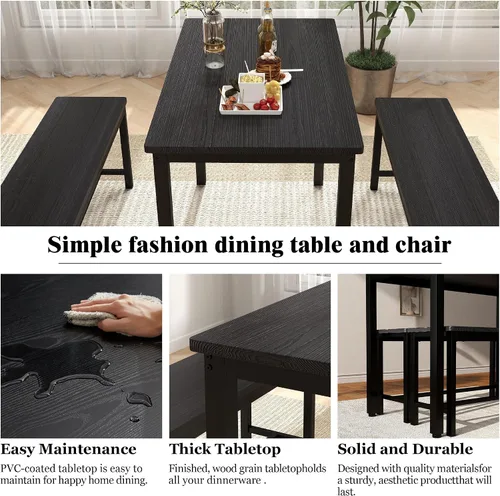 Miniatura 4 de Juego de mesa de comedor resistente y duradera para 4 personas con banco, mesa de cocina fácil de montar con banco, ahorro de espacio, juego ideal