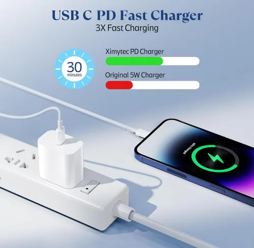 Miniatura 2 de Kalikap Cargador rápido USB C de 20 W [certificado MFi] compatible con iPhone 14/13/12/11/XS/XR/X/8/iPad, paquete de 2 bloques de cargador PD tipo C