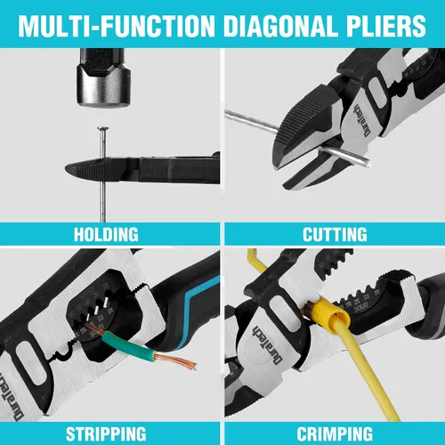 Miniatura 3 de DURATECH - Alicates de corte diagonal 4 en 1, alicates multifuncionales de corte lateral resistentes de 20 cm con pelacables, cortadores de alambre