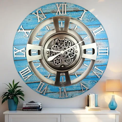 Miniatura 9 de ImprovingLife The Gears Reloj de pared con engranajes móviles reales línea Inglaterra (Verde Aguamarina, 24 pulgadas (60 cm))