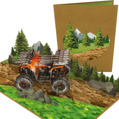 PopLife Tarjeta desplegable 3D de ATV Quad Bike – Cumpleaños, Día del Padre, graduación, aniversario, jubilación, felicitaciones – Tarjeta de