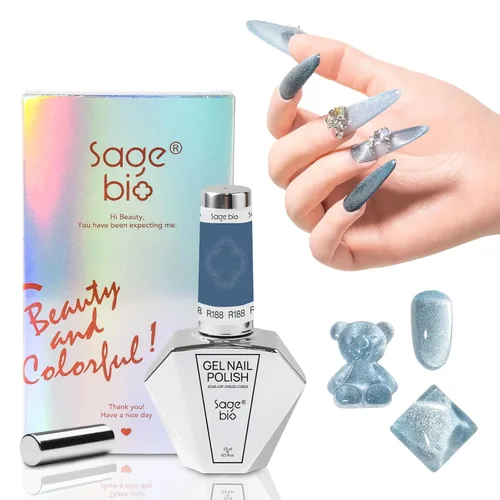 Miniatura 23 de Esmalte de uñas de gel de ojo de gato con barra magnética, 15ml de esmalte de uñas holográfico con purpurina, efecto magnético para manicura DIY