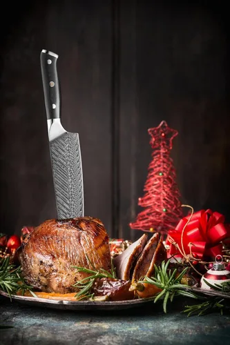 Miniatura 5 de Cuchillo Santoku de 7 pulgadas, cuchillos japoneses AUS-10 de cocina de acero Damasco con diseño de mango ergonómico