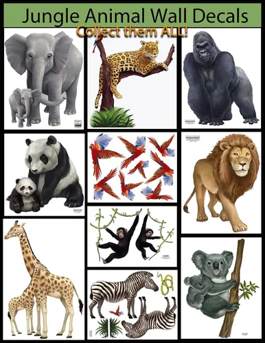 Miniatura 2 de Calcomanías de pared de animales de la selva para habitaciones de niños, idea de decoración de safari, idea de león, gorila, koala, panda, Jaguar
