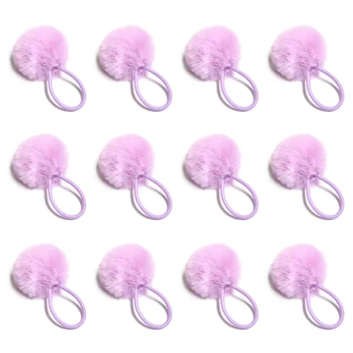 Miniatura 16 de SUSULU Bandas elásticas de pelo sintético de conejo con pompón para mujer, banda de goma con soporte de cola de caballo de 2.0 in, accesorios 6