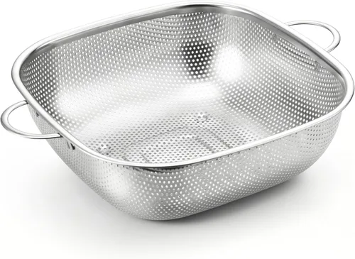Miniatura 9 de E-far Paquete de 3 coladores para cocina, colador cuadrado de metal de acero inoxidable con asa para drenar alimentos, pasta, verduras
